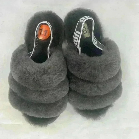 NEW UGG toddler kids fluff yeah gray back strap slipper toddler size 11 - Picture 7 of 9